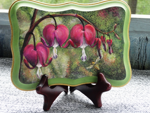 Bleeding Hearts on Wooden Plaque