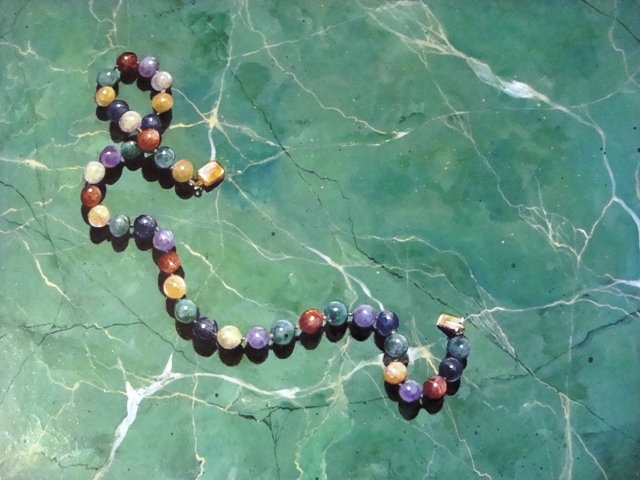 Green Marble table with Jade Beads