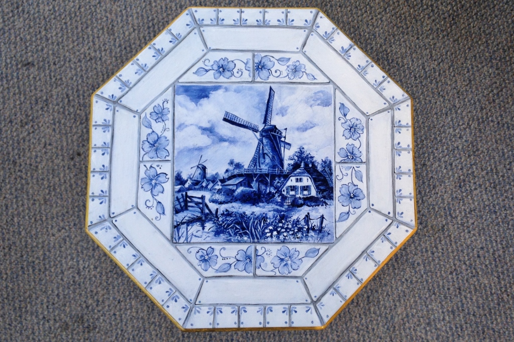 Pedestal Table With Faux Delft Tile