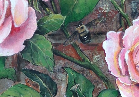 Pink Roses Climb A Brick Wall