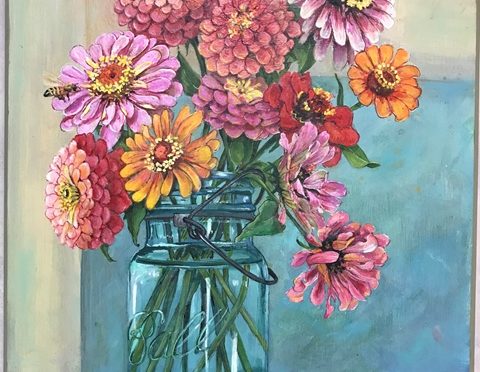 Zinnias in a Ball Jar