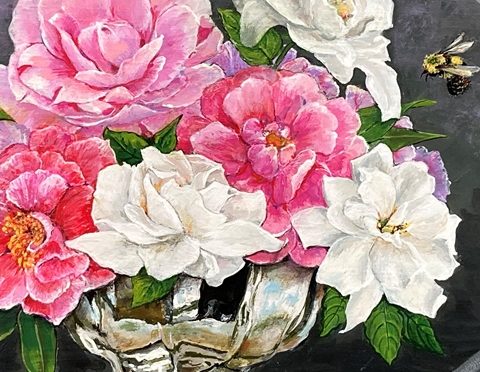 Camellias and Gardenias in a Silver Bowl